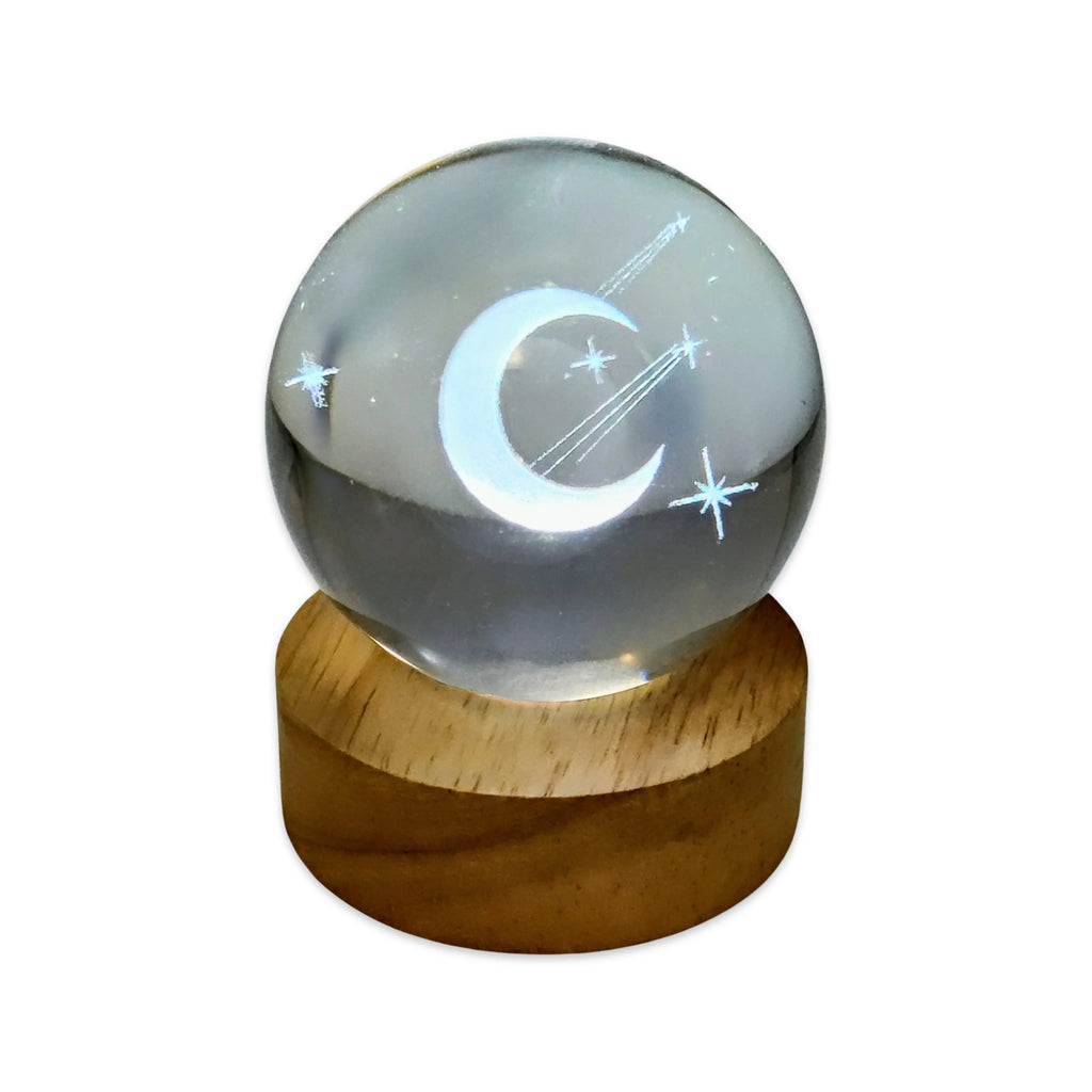 Home Decor -Crystal Ball on Led Stand -Carved Moon