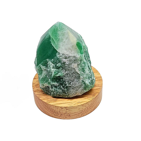 Home Decor -Mini Lamp -Green & White Quartz -Wooden Base Light