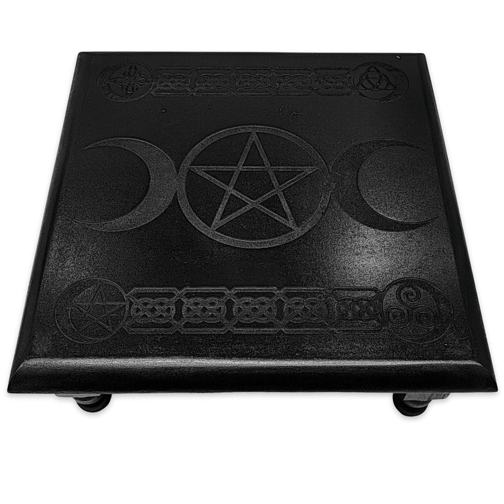 Home Decor -Wood Altar -Pentacle & Triple Moon -Black