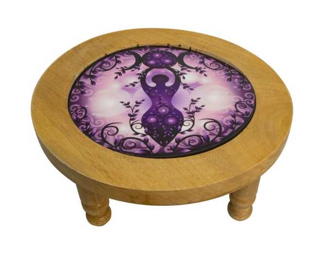 Home Decor -Wood Altar Table w/ Glass Top -Goddess