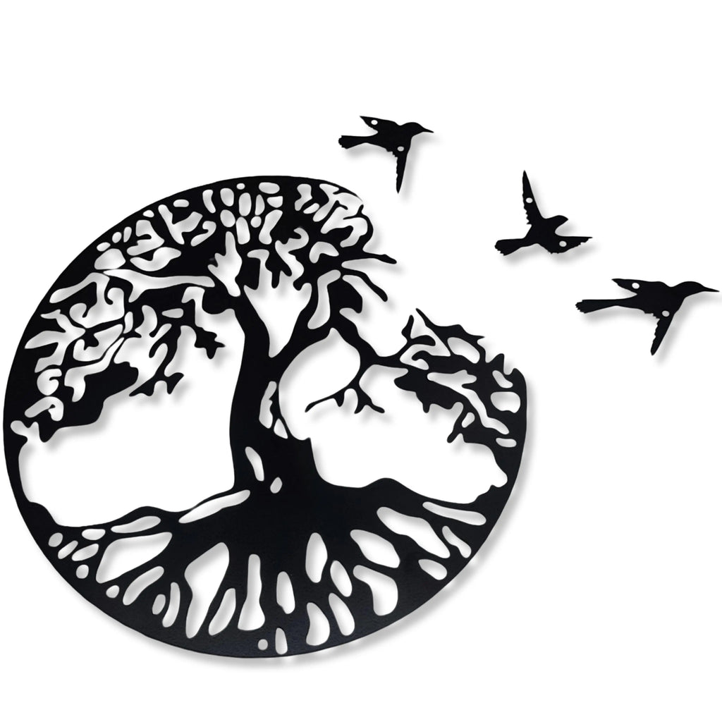 Home Decor -Metal Wall Hanging -Tree of Life with Birds -11"
