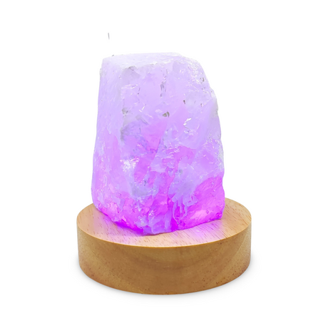 Home Decor -Mini Lamp -Natural Quartz -Wooden Base Light