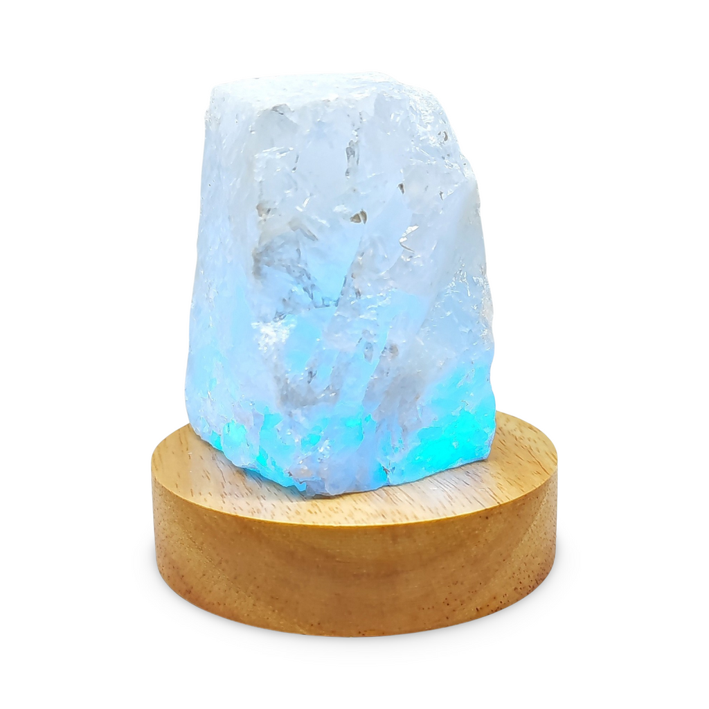 Home Decor -Mini Lamp -Natural Quartz -Wooden Base Light