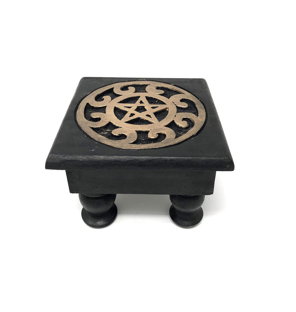 Home Decor -Wood Altar -Pentacle -Black - Arômes et Évasions