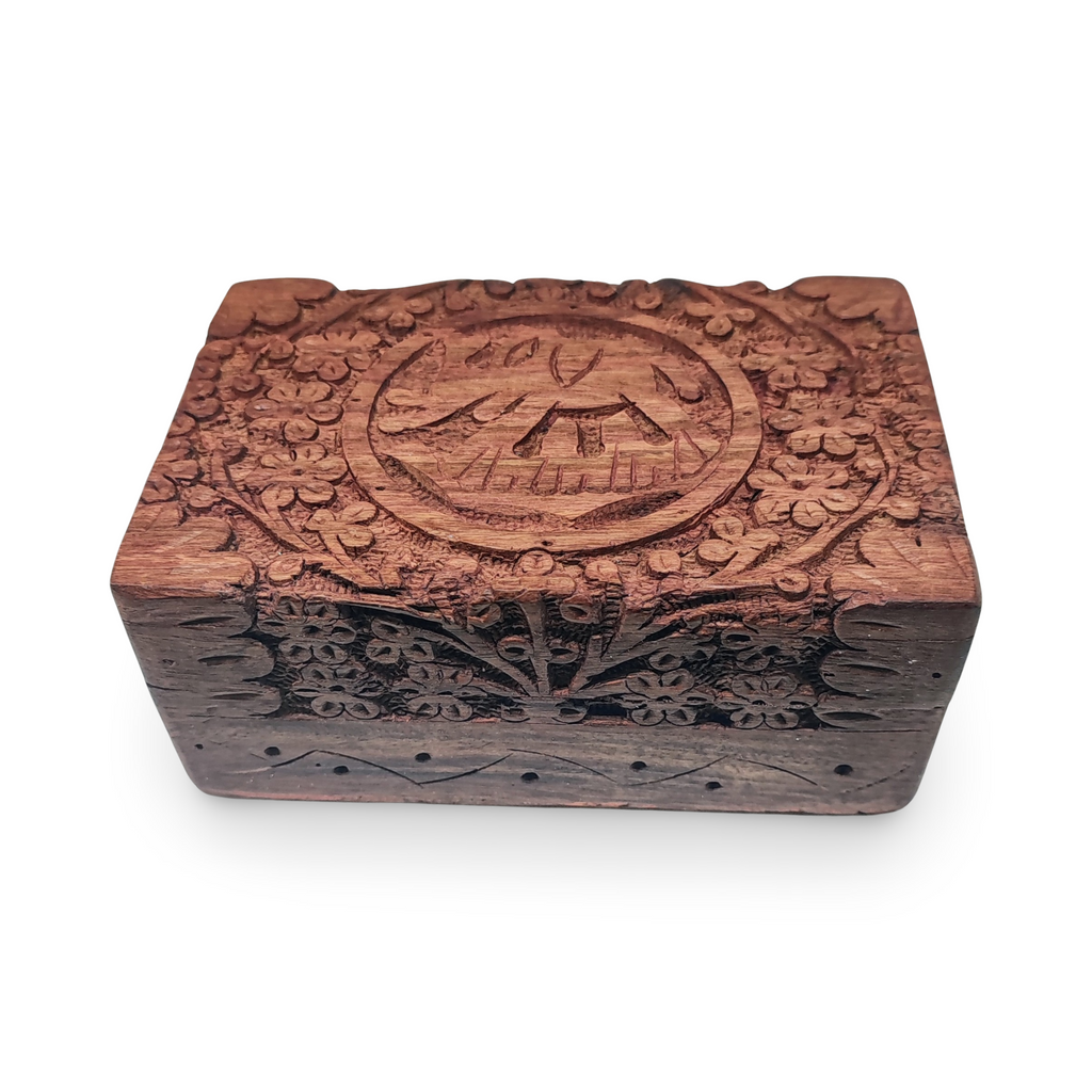Home Decor -Wood Box -3D Carved -Elephant - Arômes et Évasions