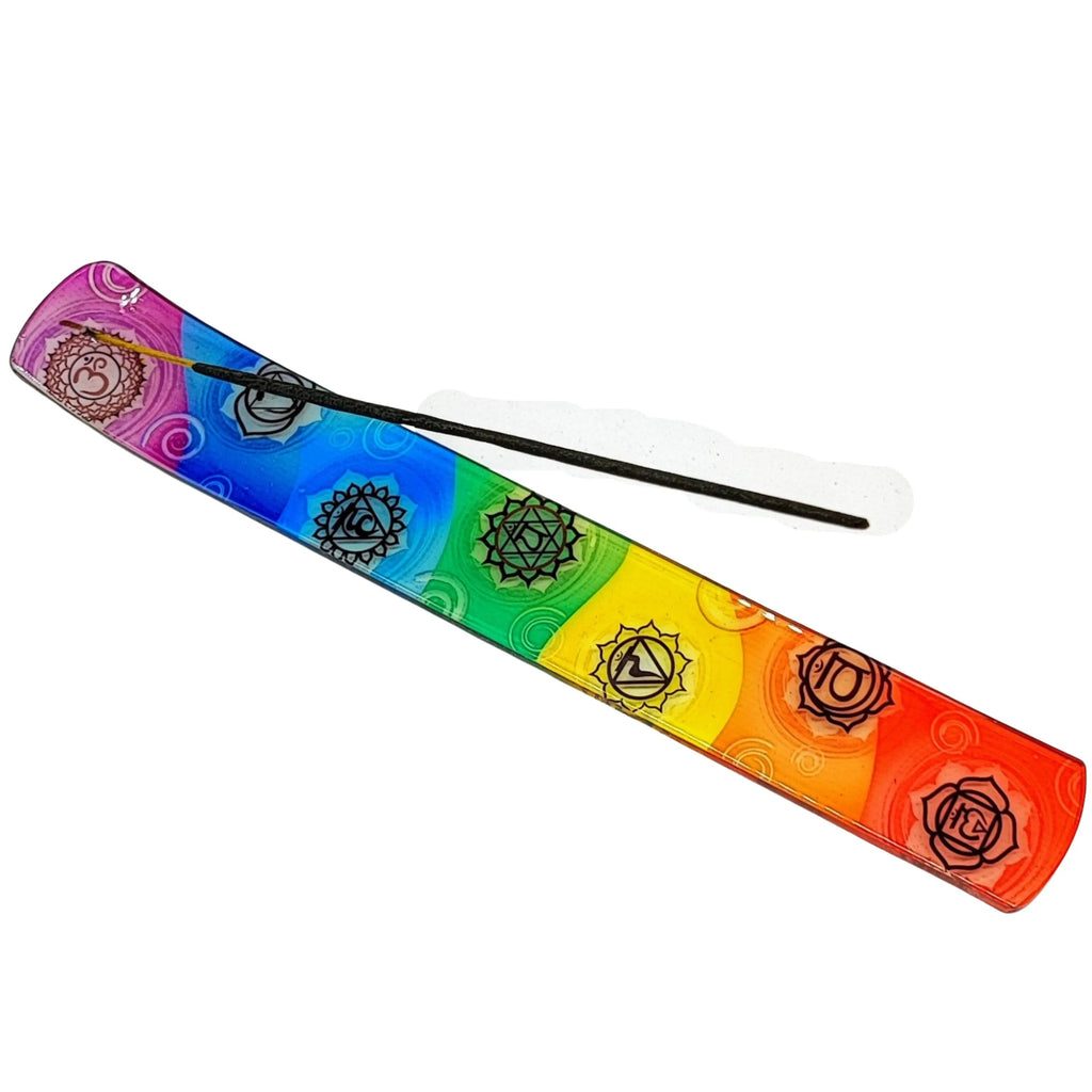 Incense Burner -Stick Holder -Glass Printed -7 Chakras -10 -Sticks -Aromes Evasions 