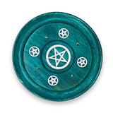 Incense Burner -Sticks -Mango Wood -Assorted Design Plates Dark Green