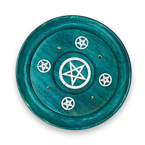 Incense Burner -Sticks -Mango Wood -Assorted Design Plates Dark Green