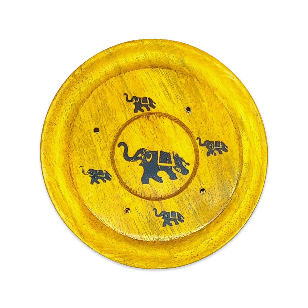Incense Burner -Sticks -Mango Wood -Assorted Design Plates Yellow