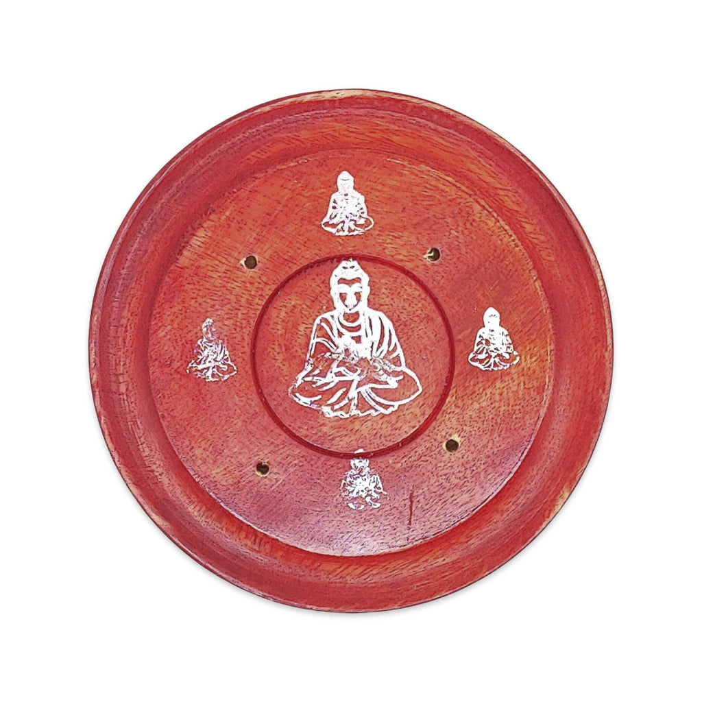 Incense Burner -Sticks -Mango Wood -Assorted Design Plates Red