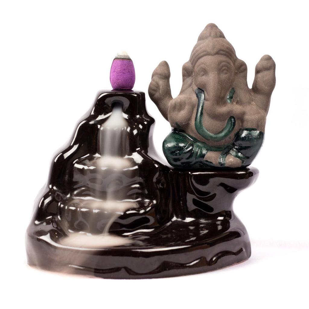 Incense Burner -Backflow Cone -Ceramic -Water Fall Ganesha