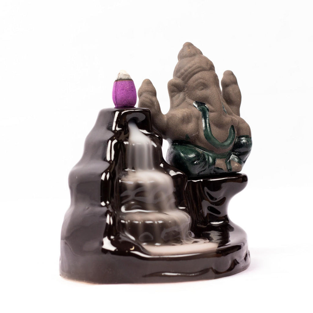 Incense Burner -Backflow Cone -Ceramic -Water Fall Ganesha