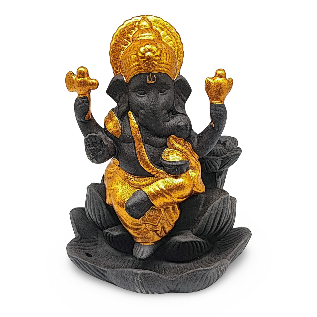 Incense Burner -Ceramic -Backflow & Stick Holder -Ganesha Golden