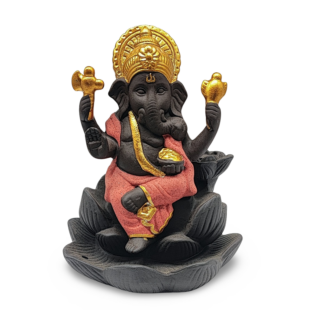 Incense Burner -Ceramic -Backflow & Stick Holder -Ganesha Red