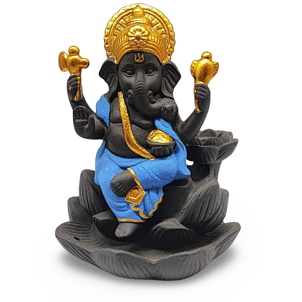 Incense Burner -Ceramic -Backflow & Stick Holder -Ganesha Blue