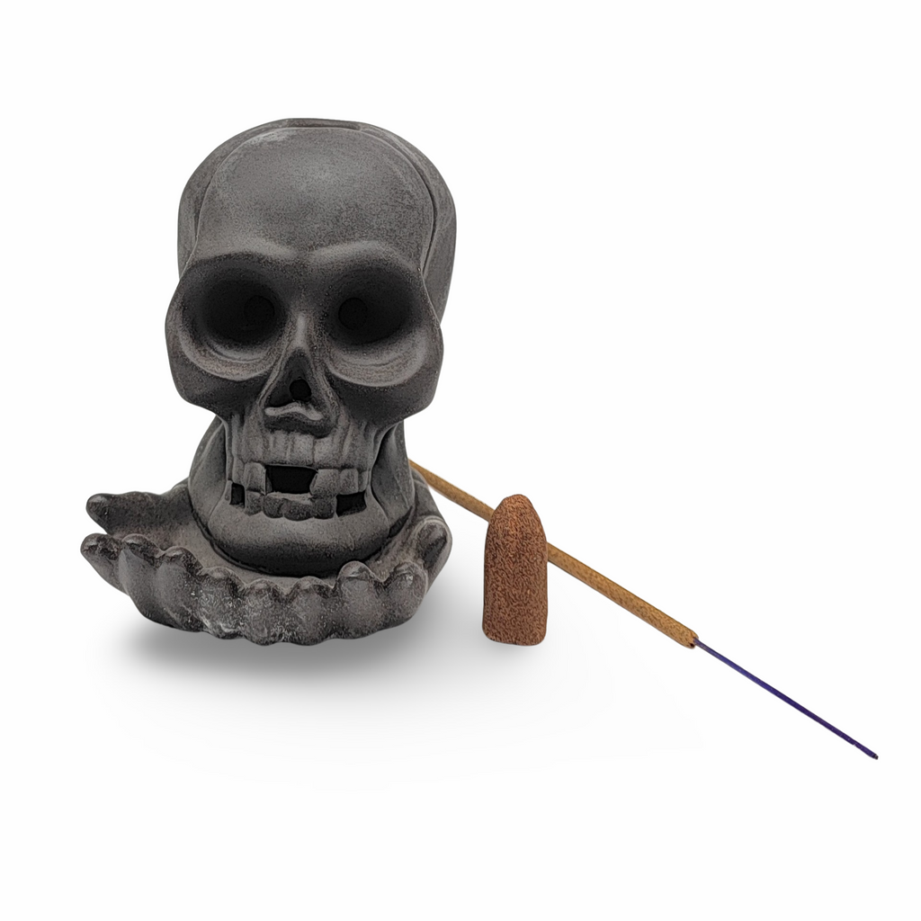 Incense Burner -Ceramic -Backflow & Sticks Holders -Skull