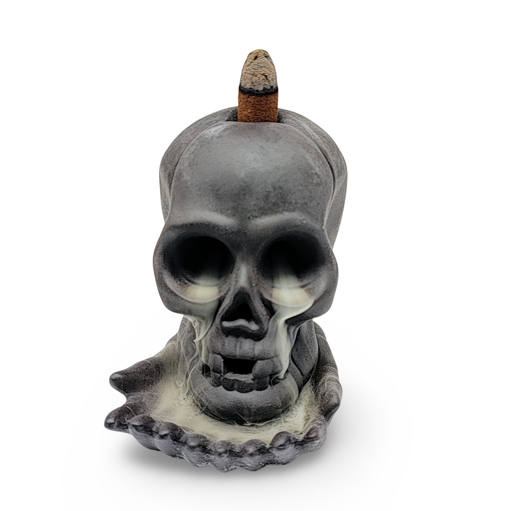 Incense Burner -Ceramic -Backflow & Sticks Holders -Skull