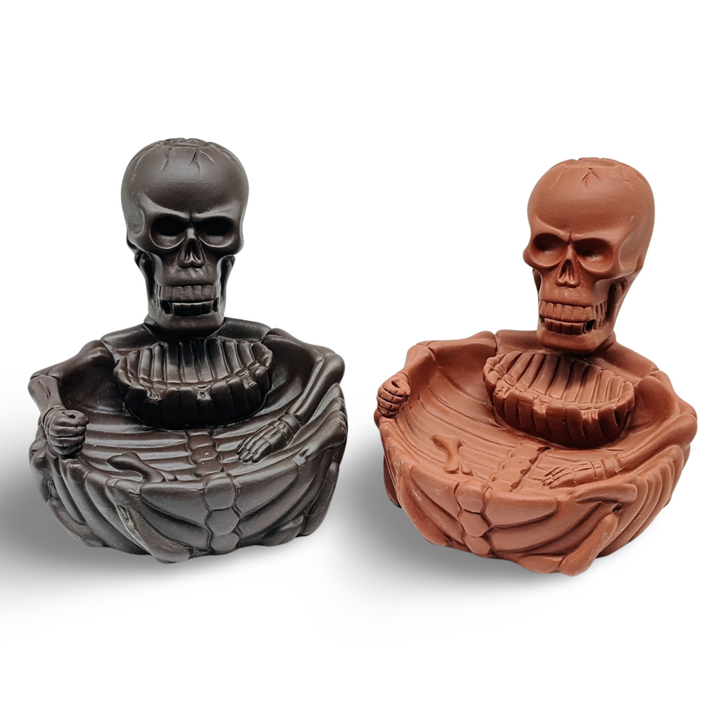 Incense Burner -Ceramic -Backflow & Sticks Holders -Zen Skull Oasis