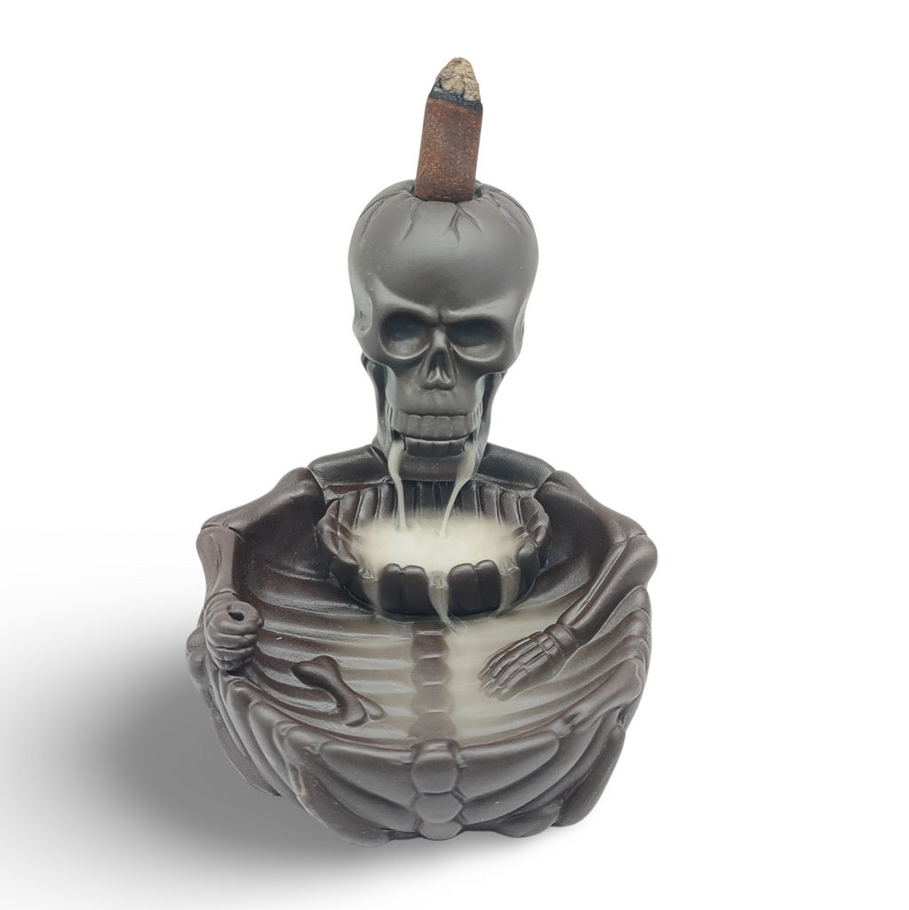 Incense Burner -Ceramic -Backflow & Sticks Holders -Zen Skull Oasis
