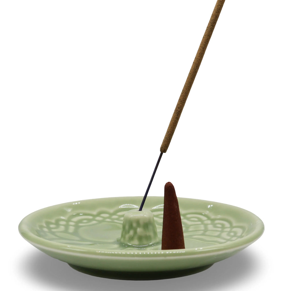 Incense Burner - Green - Tree of Life - Ceramic Dish