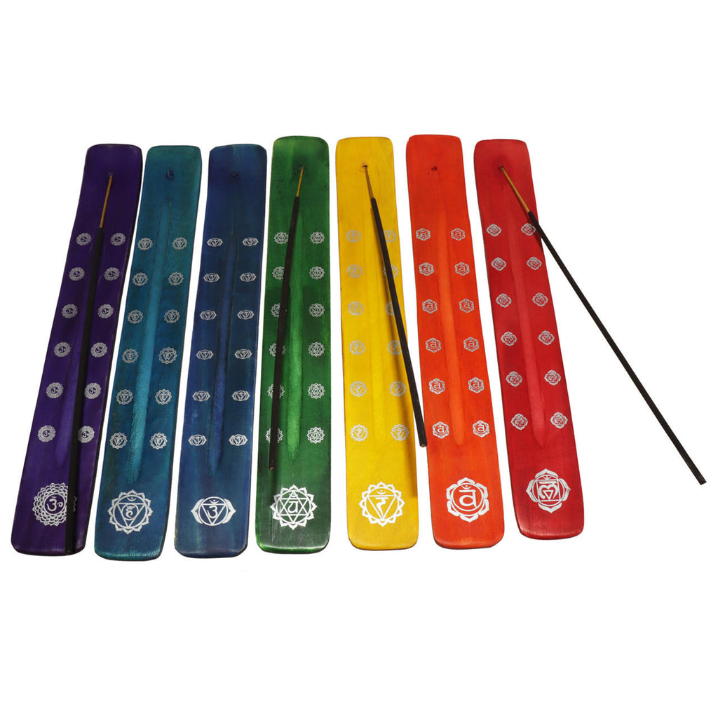 Incense Burner -Stick Holder -Wood -7 Chakras Coloured