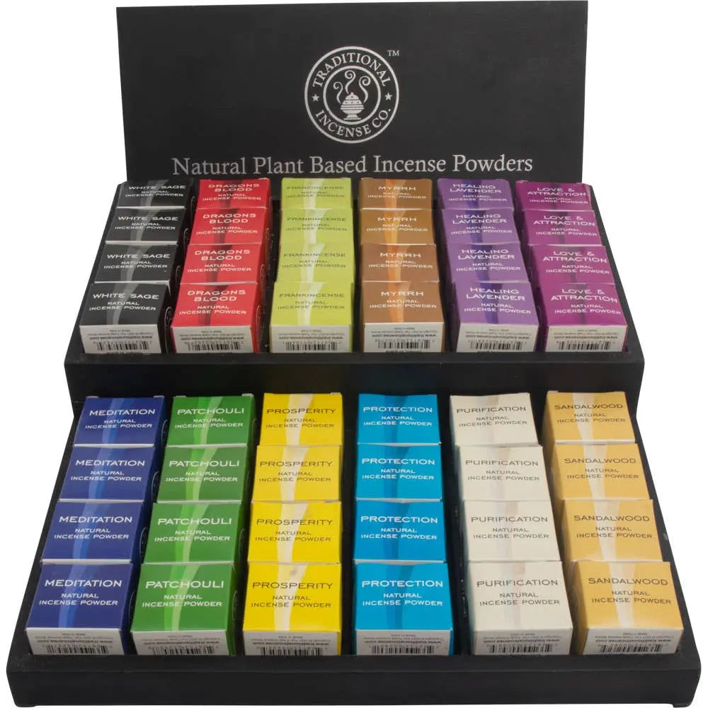 Kheops International - Incense Powder Display Package w/ Wood Display - 48 Boxes - -Aromes Evasions 