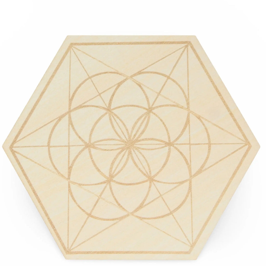 Metaphysical Tools - Wood Crystal Grid - Flower of Life - Small