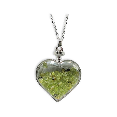 Necklace - Heart Shaped Glass Bottle - Peridot
