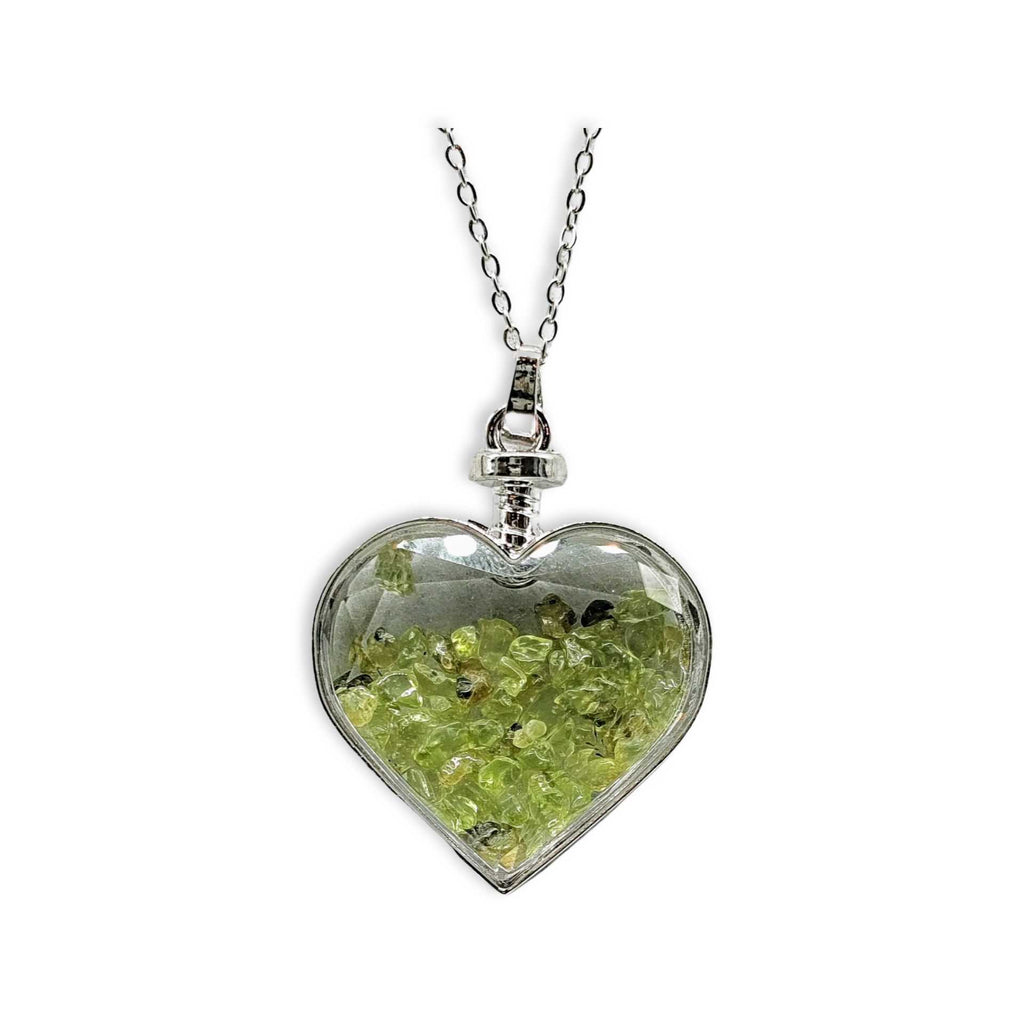 Necklace -Heart Shaped Glass Bottle -Peridot