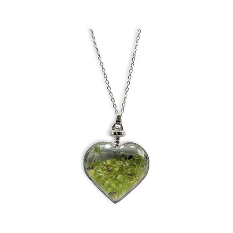 Necklace - Heart Shaped Glass Bottle - Peridot