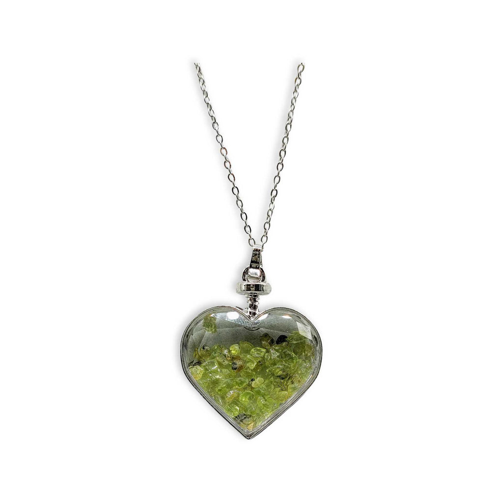 Necklace - Heart Shaped Glass Bottle - Peridot