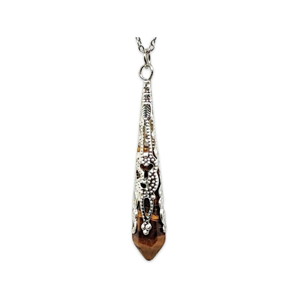 Necklace -Pointed -Tiger Eye -Stainless Steel Findings -Bullet Point -Aromes Evasions 