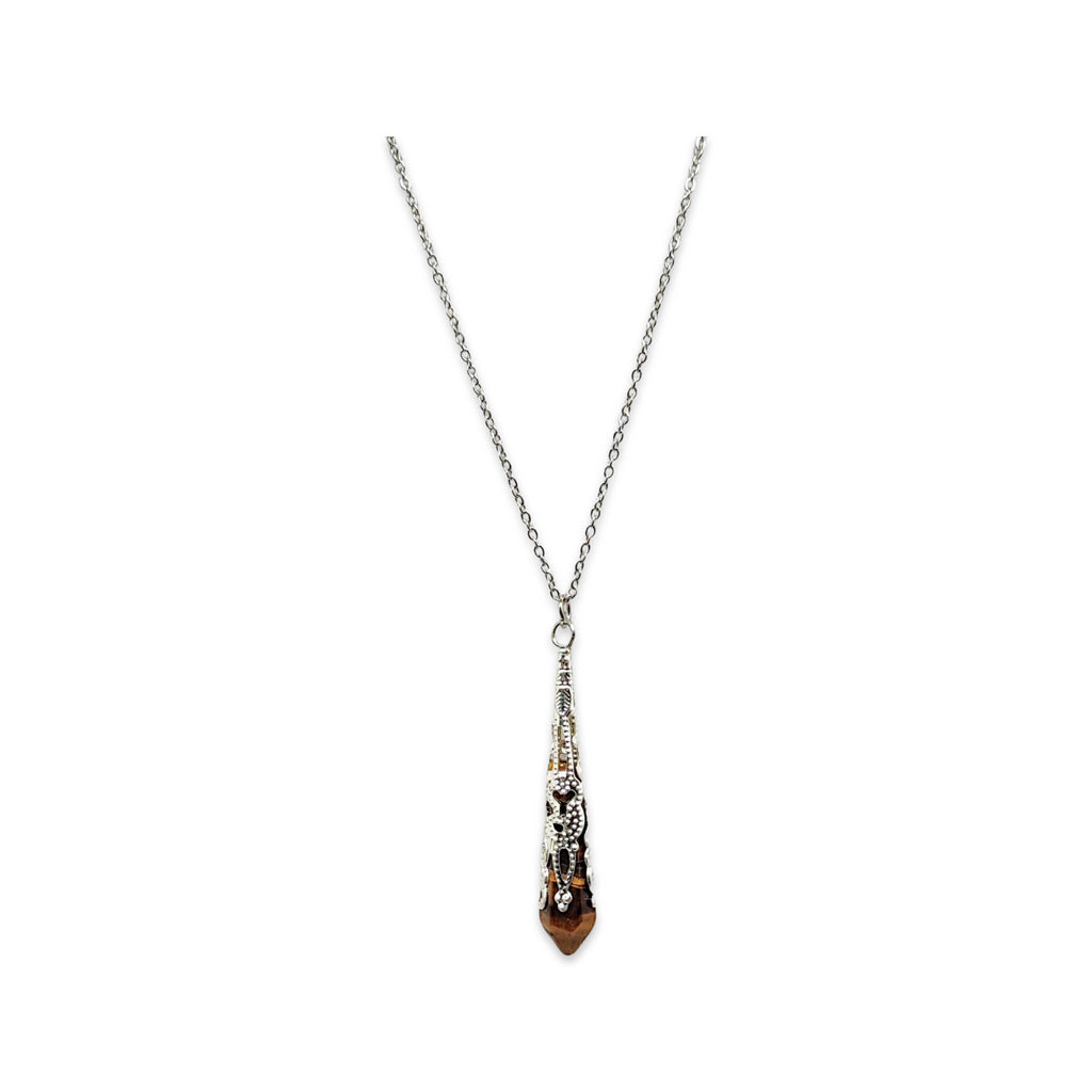 Necklace -Pointed -Tiger Eye -Stainless Steel Findings