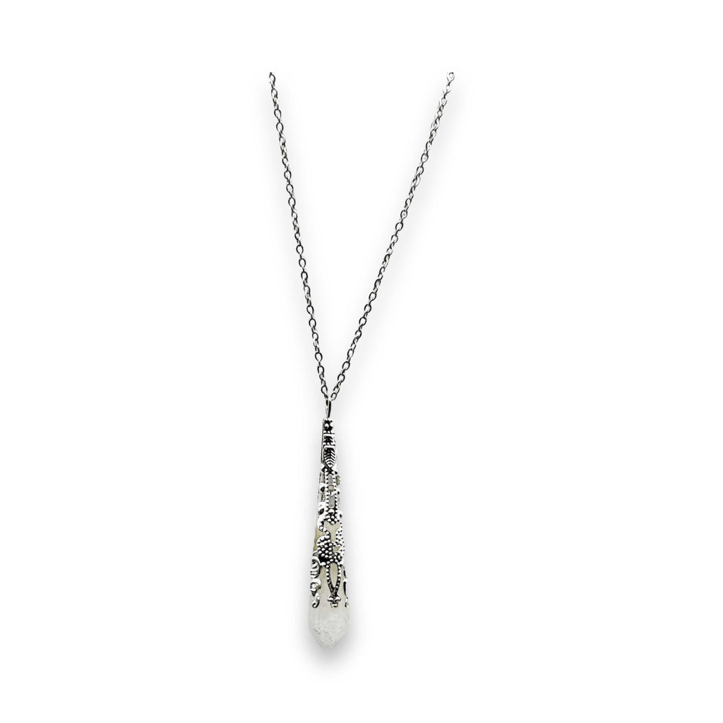 Necklace -Pointed -White Jade -Stainless Steel Findings