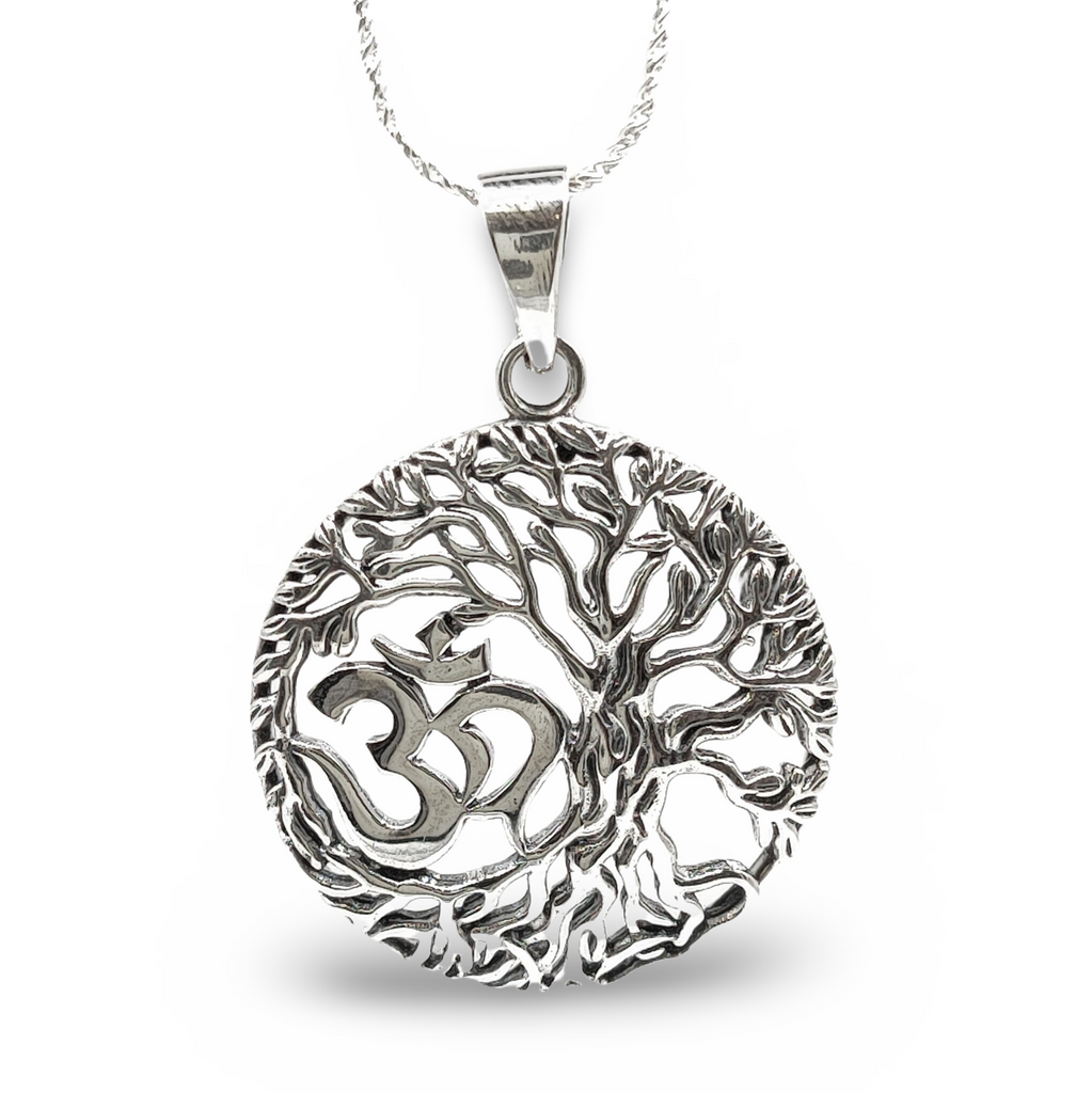 Necklace -925 Sterling Silver -Om Symbol & Tree of Life