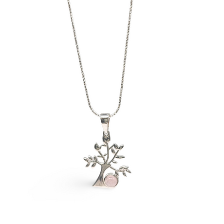 Necklace -925 Sterling Silver -Tree of Life -Decorated with Gemstones