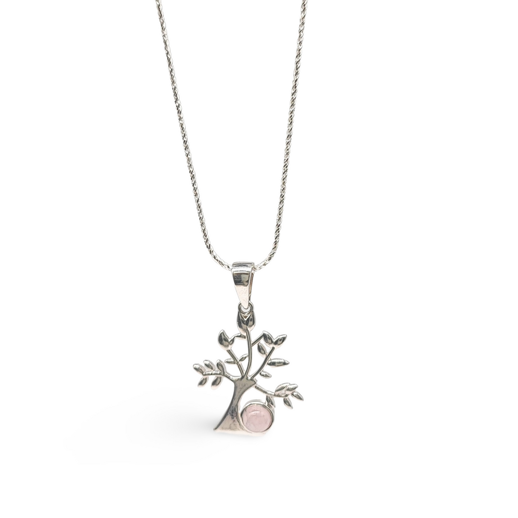 Necklace -925 Sterling Silver -Tree of Life -Decorated with Gemstones