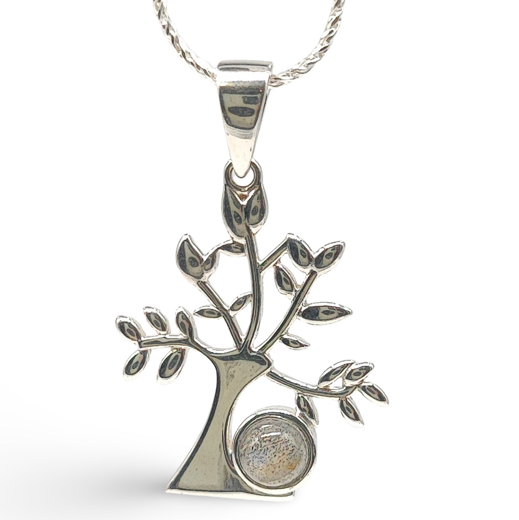 Necklace -925 Sterling Silver -Tree of Life -Decorated with Gemstones Labradorite