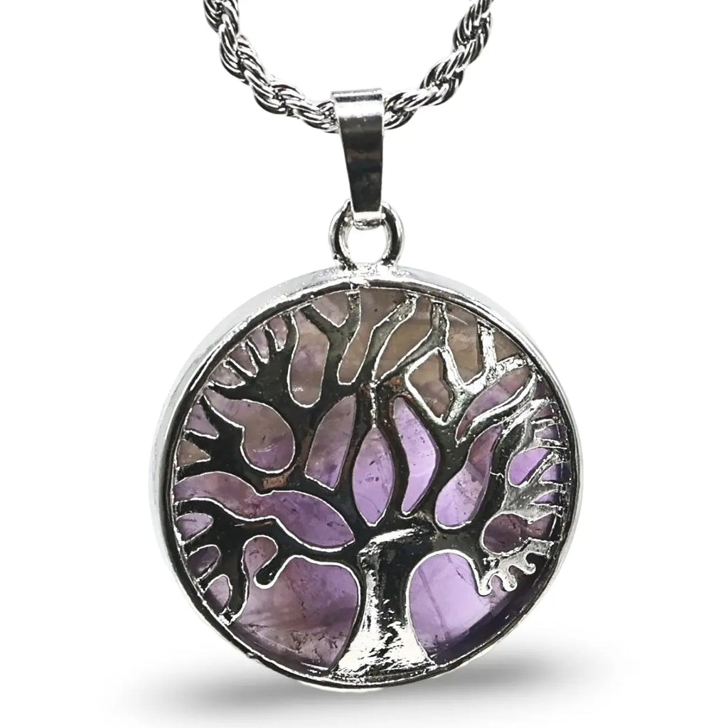 Necklace - Amethyst & Tree of Life - Flat Rond