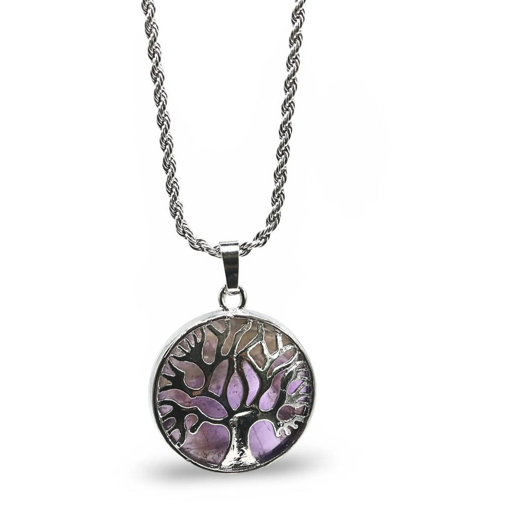 Necklace - Amethyst & Tree of Life - Flat Rond