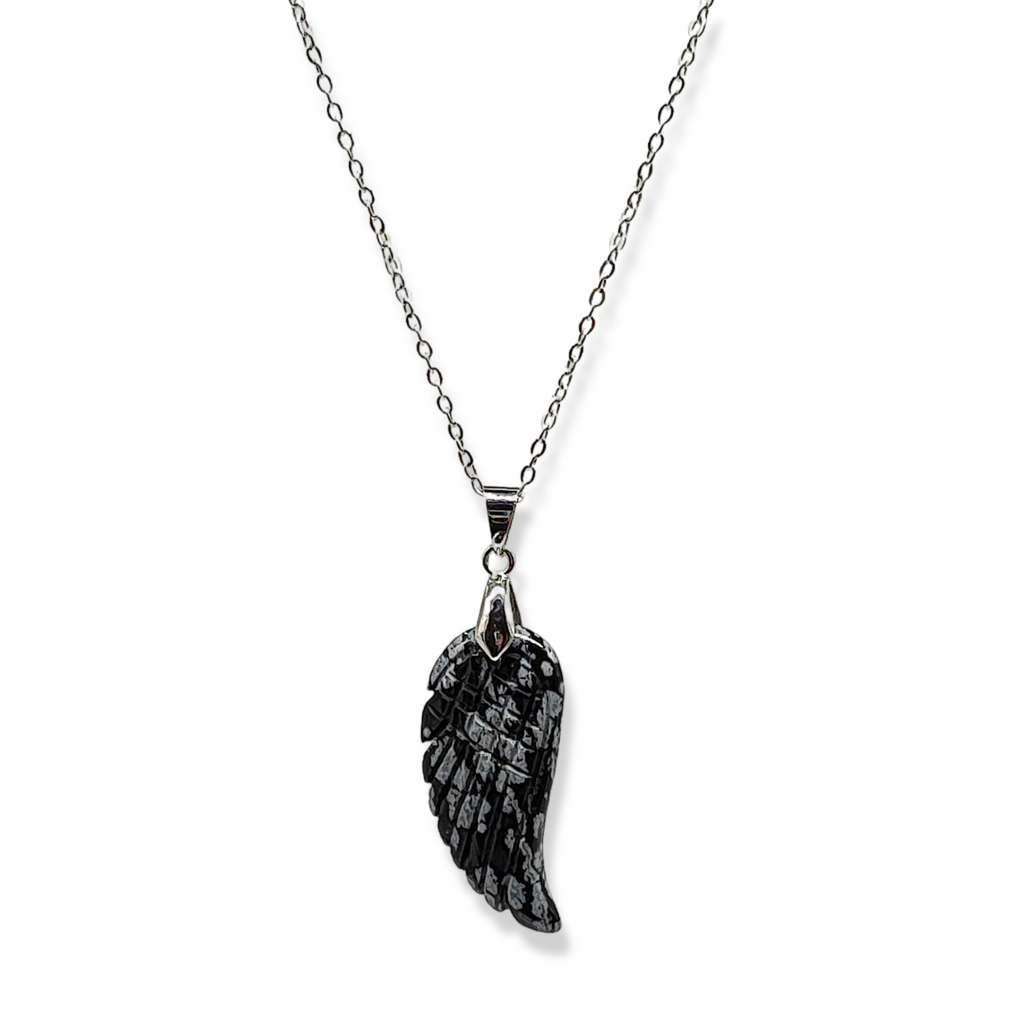 Necklace -Gemstone -Angel Wings -Snowflake Obsidian