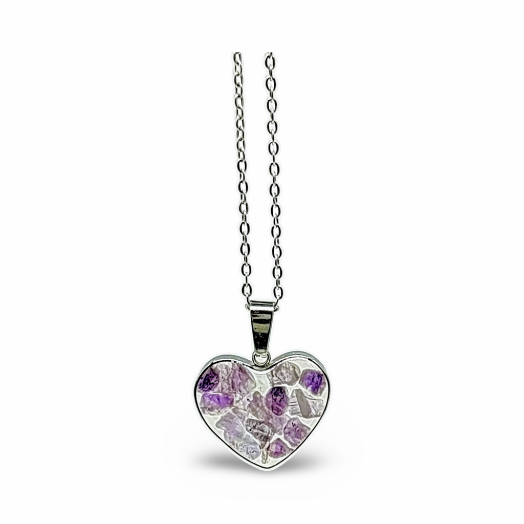 Necklace -Heart Shaped Glass Bottle -Amethyst