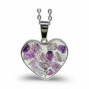 Necklace - Heart Shaped Glass Bottle - Amethyst