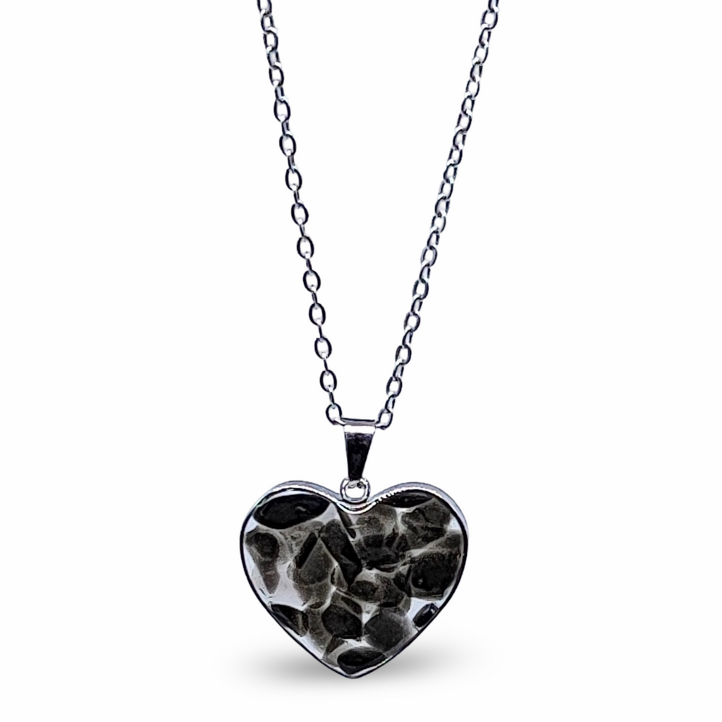 Necklace - Heart Shaped Glass Bottle - Black Agate