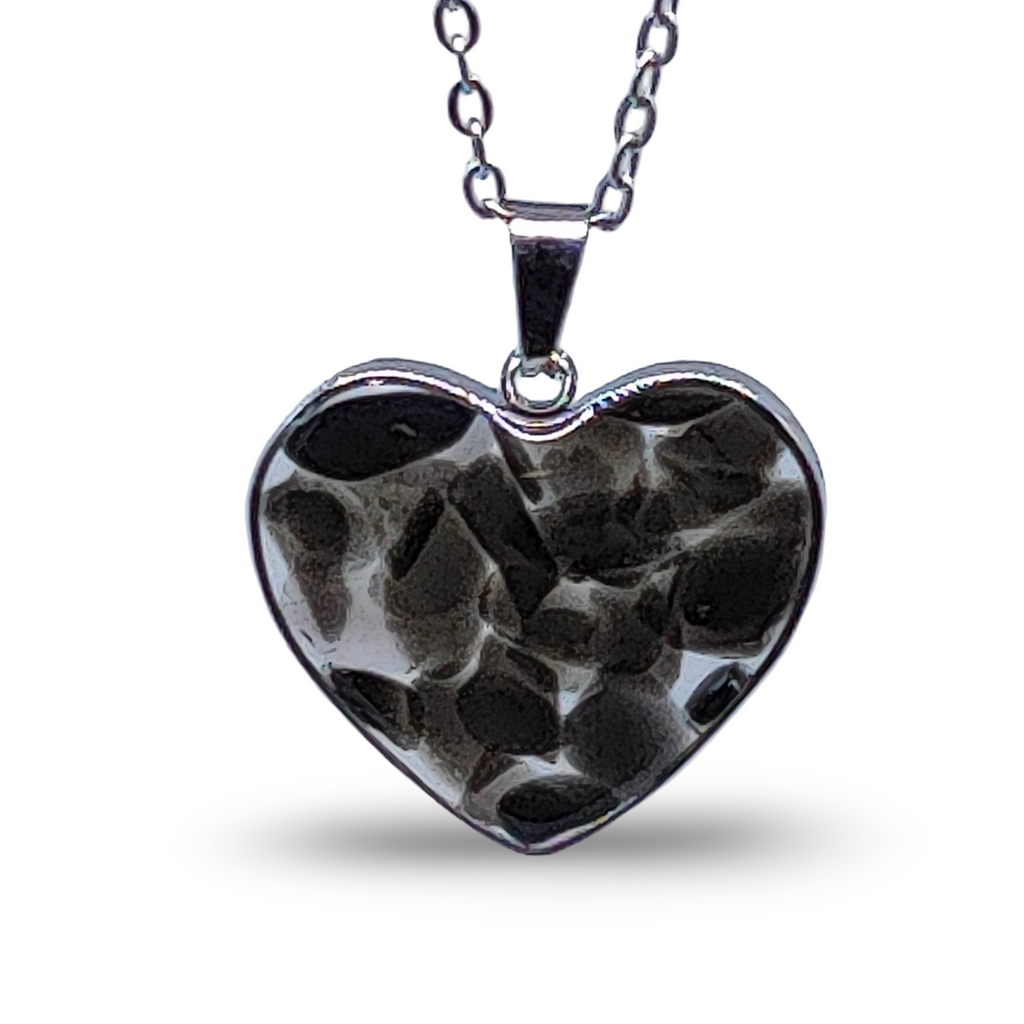 Necklace -Heart Shaped Glass Bottle -Black Agate