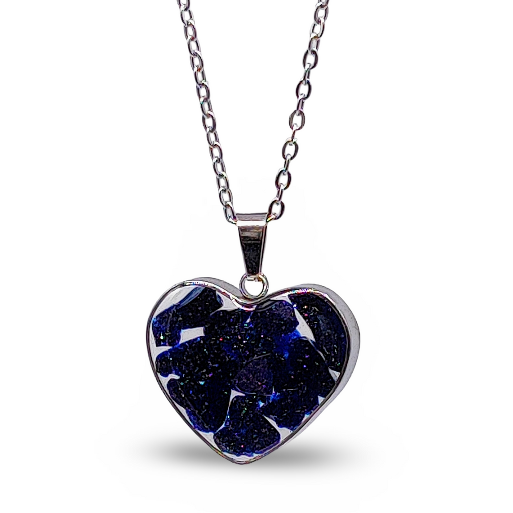 Necklace -Heart Shaped Glass Bottle -Blue Goldstone - Arômes et Évasions