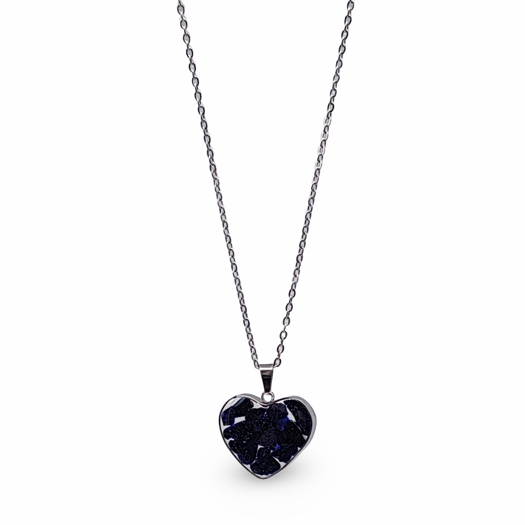 Necklace -Heart Shaped Glass Bottle -Blue Goldstone - Arômes et Évasions