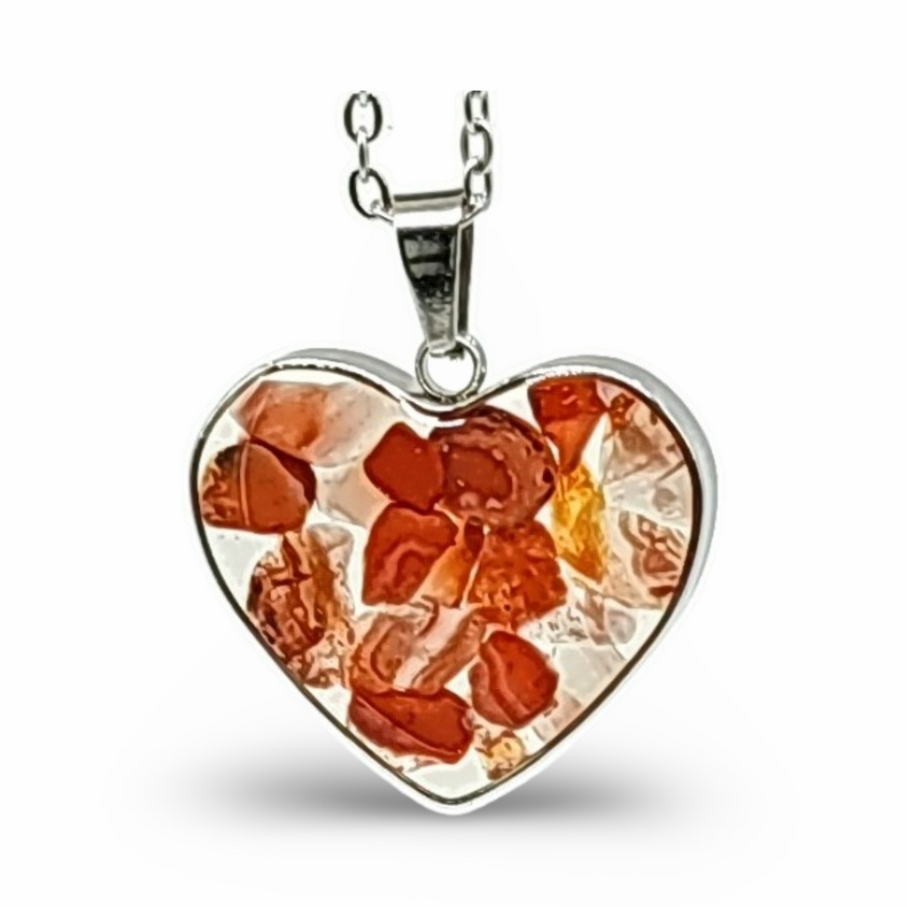 Necklace -Heart Shaped Glass Bottle -Carnelian