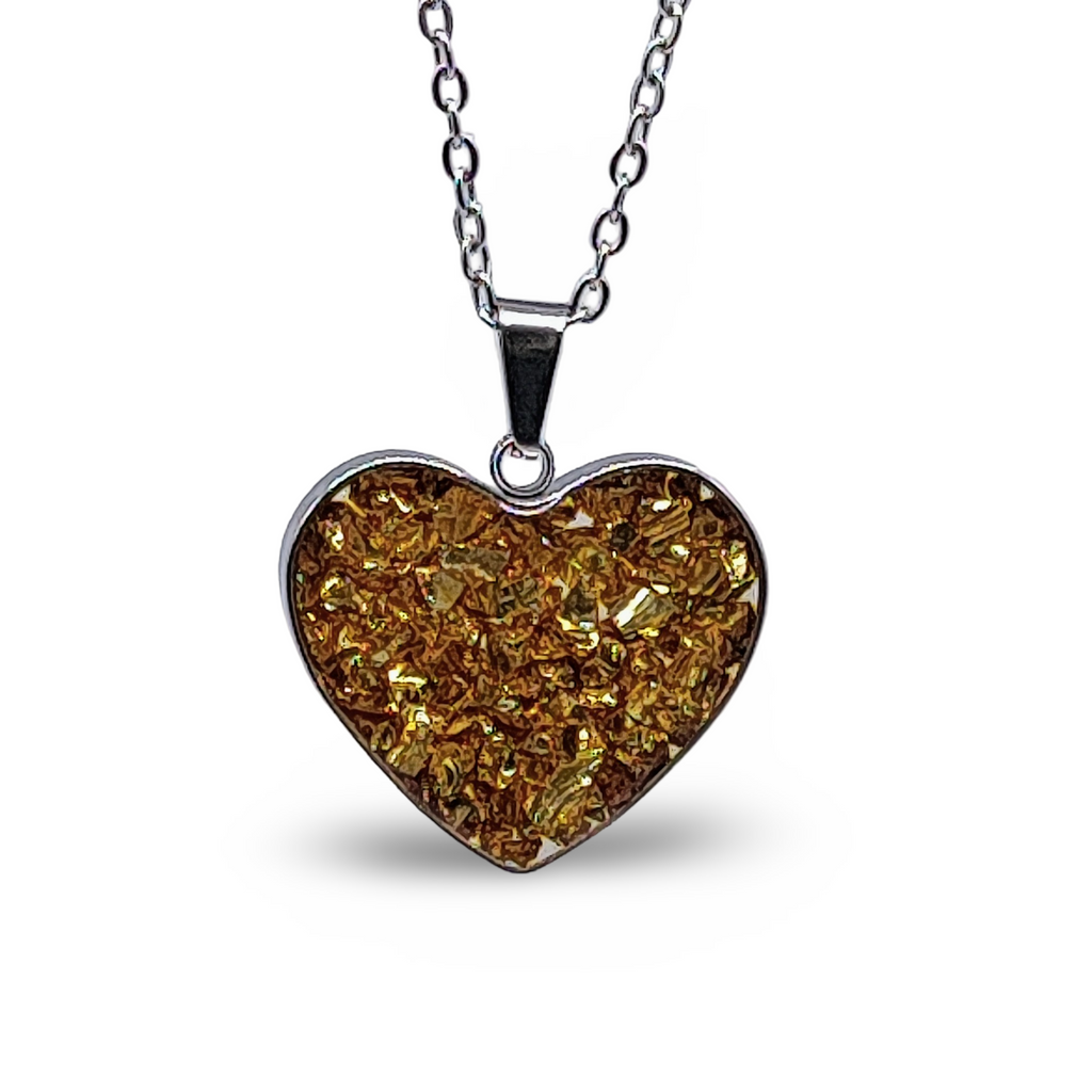 Necklace -Heart Shaped Glass Bottle -Gold Quartz