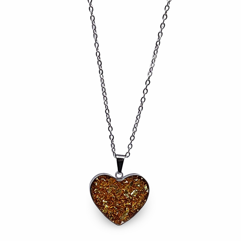 Necklace -Heart Shaped Glass Bottle -Gold Quartz - Arômes et Évasions